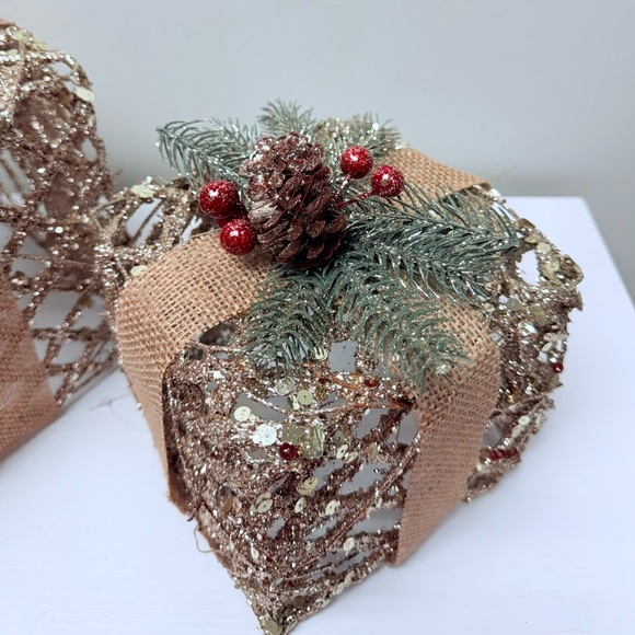 New Hobby Lobby Set of 3 Glitter & Pine Metal Holiday Gift Boxes Decor - Picture 7 of 14